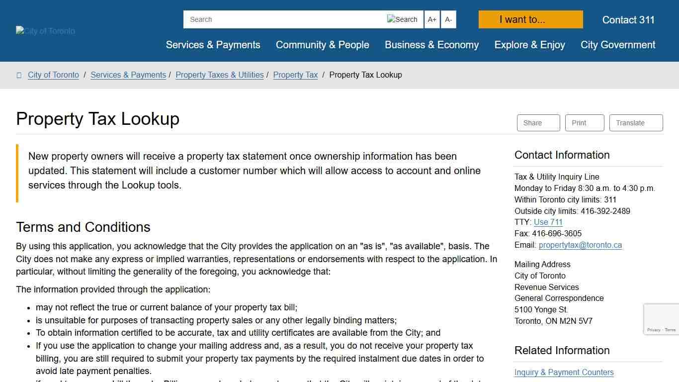 Property Tax Lookup – City of Toronto