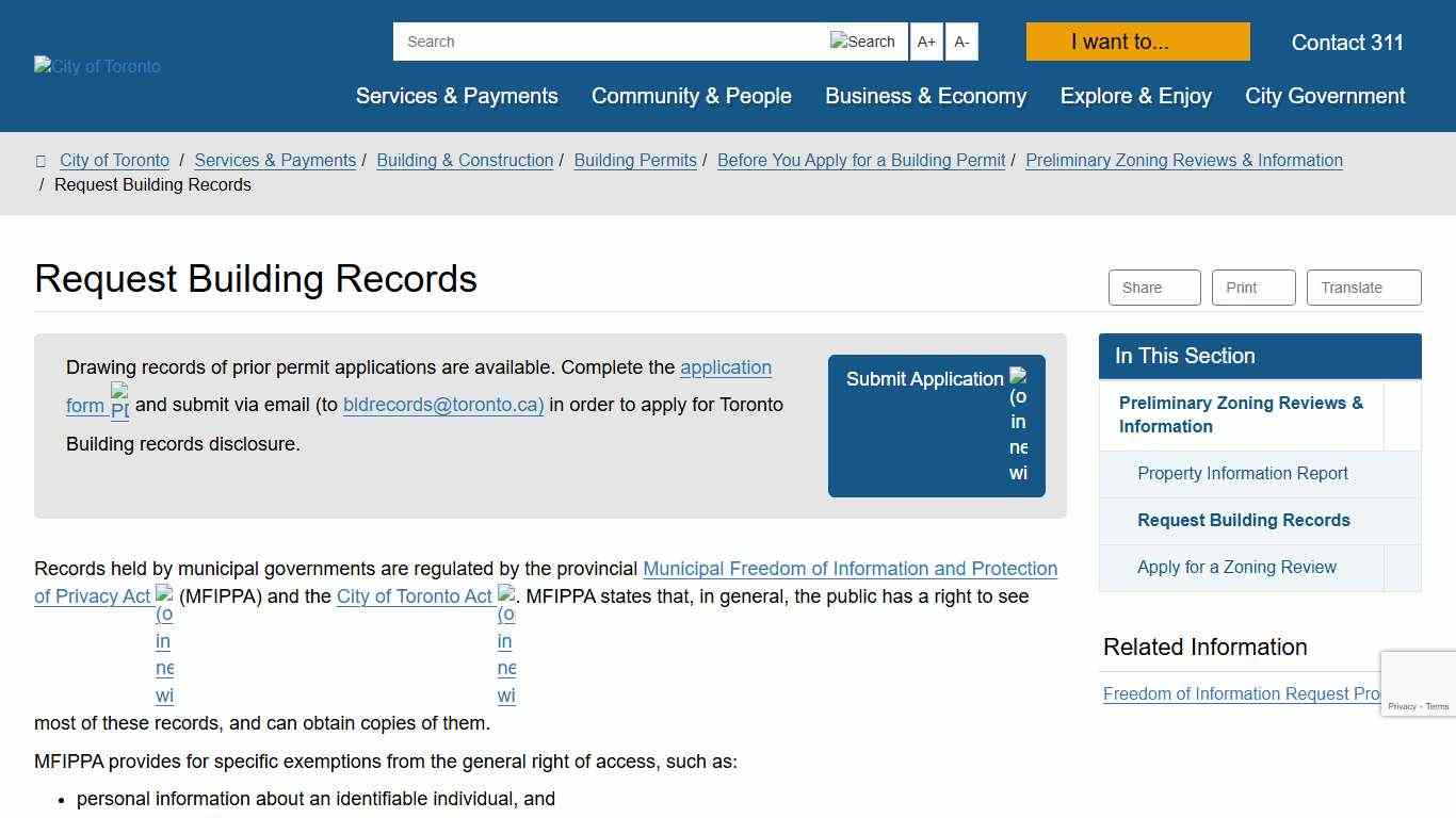 Request Building Records – City of Toronto